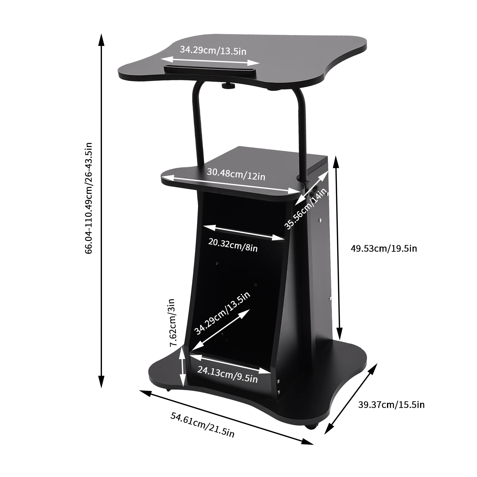 Adjustable Height Laptop Stand, Mobile Laptop Cart, Portable Sit-to-Stand Desk, Rolling Lecterns, Workstation Storage, Office images - 6