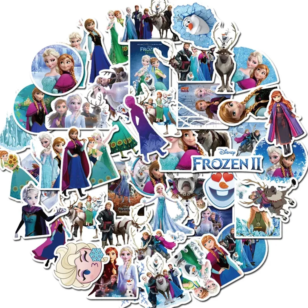 10/30/50pcs Disney Cute Anime Frozen Cartoon Stickers Elsa Princess Graffiti Decal Laptop Skateboard Waterproof Sticker Kids Toy
