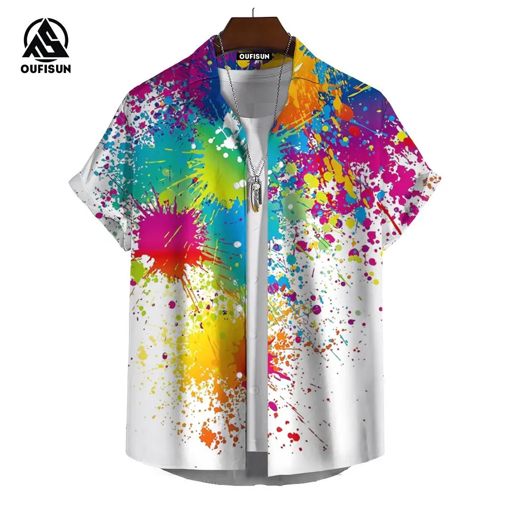 

2024 Hip Hop Men's Hawaiian Shirts Oversized Short Sleeve Tops Graffiti Print Clothing Resort Casual For Male Shirts 5XL Tees