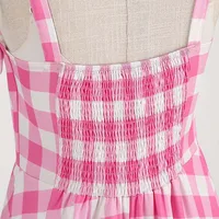 Women's Summer Dress Sexy Retro Pink Dot Plaid Spaghetti Strap Gown High Waist Party Clothes - Image 6