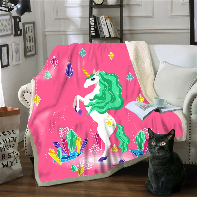 

Creative Casrtoon Unicorn 3D Print Fleece Blankets for Beds Sofa Soft Flannel Quilt Fashion Bedspread Sherpa Throws Blanket Kids