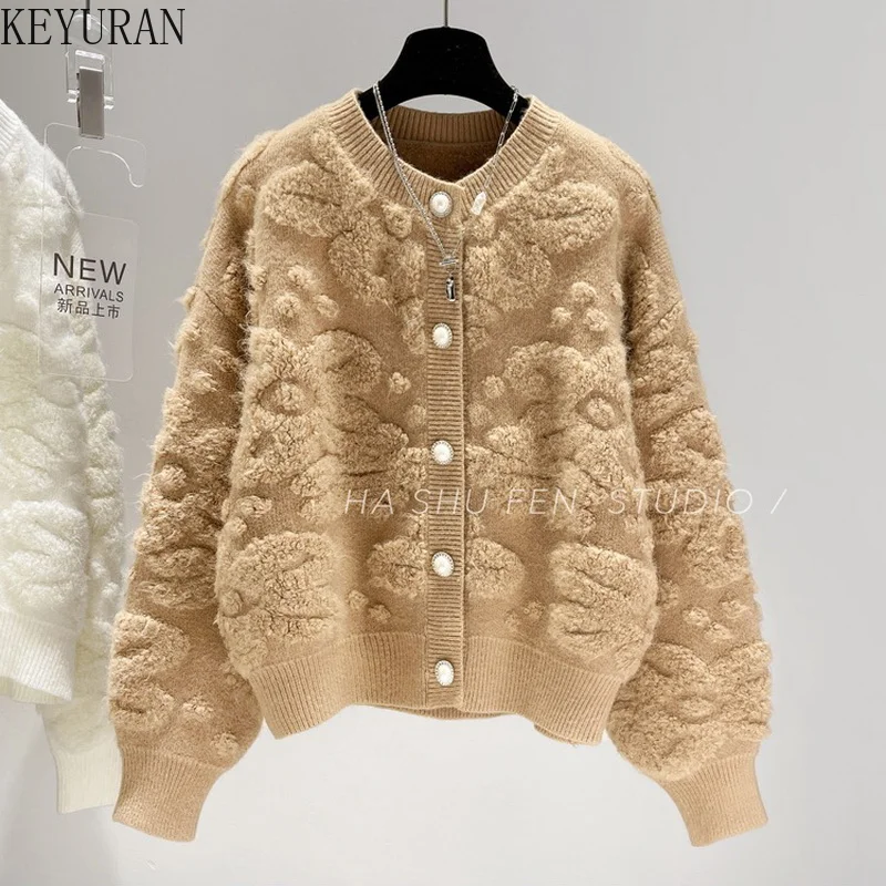

women Cardigan sweater 2022 autumn winter new Korean fashion loose short thick sweater coat long sleeve top