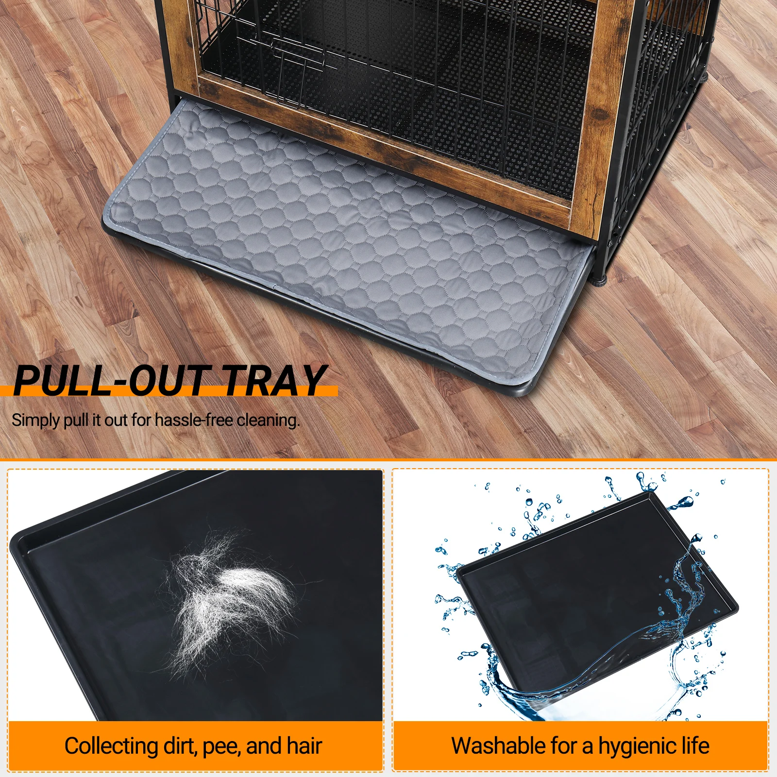 Dog&Cat Crate Furniture with Cushion, Wooden Dog Crate Table, Double Doors cat Furniture, Indoor cat Kennel, Dog House, Cage