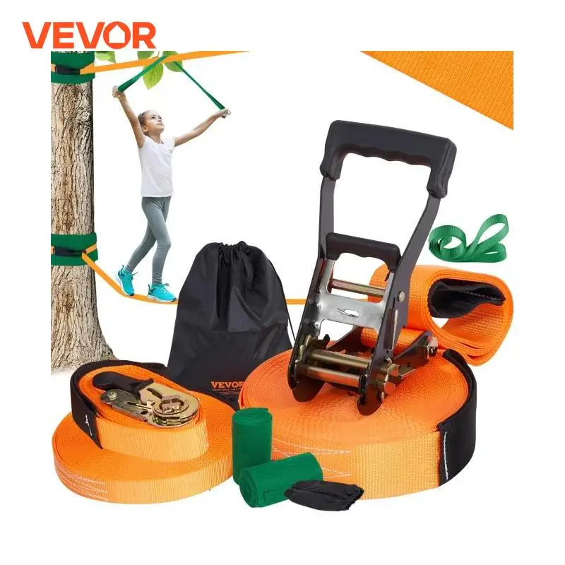 VEVOR Slackline Kit with Training Line Backyard Slack Line Equipment Tight Rope for Kids Adults Complete Slackline Set slackline kit