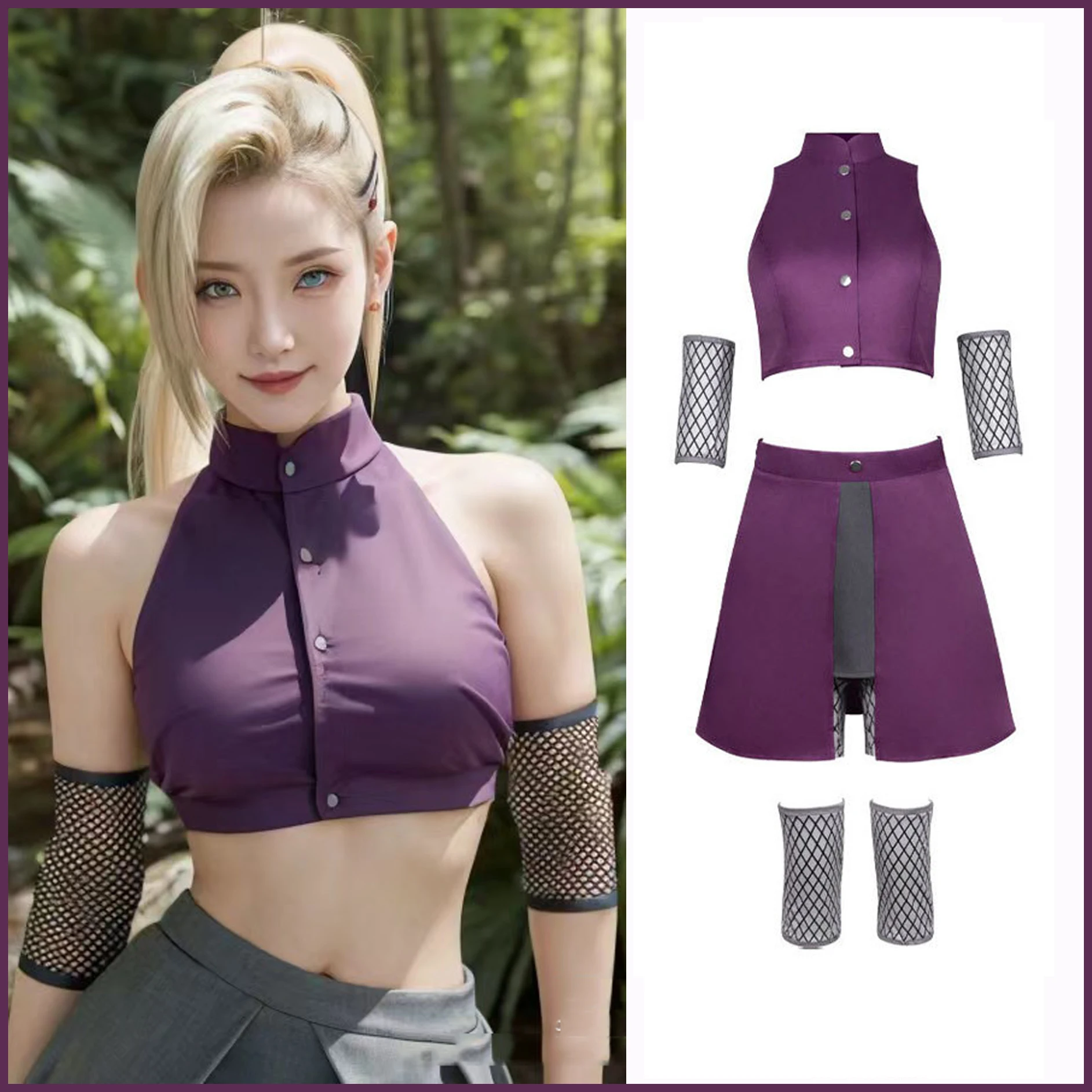 Naruto: Yamanaka Ino | Purple Ninja Outfit Cosplay Costume Set 19 Ino Shika Cho Ninja Outfit Details