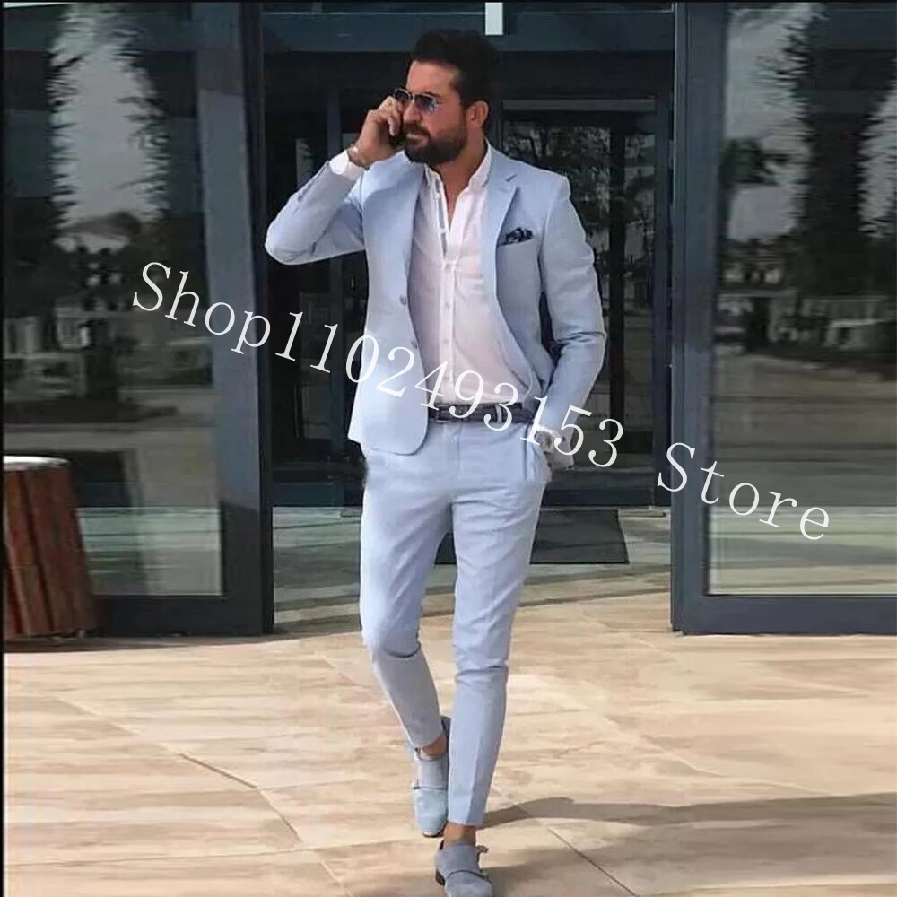 Casual Mens 2 Piece Suits Jacket Notched Lapel Two Buttons Groom Bestman Wedding Tuxedos Blazer Pants Costume Homme Mariage