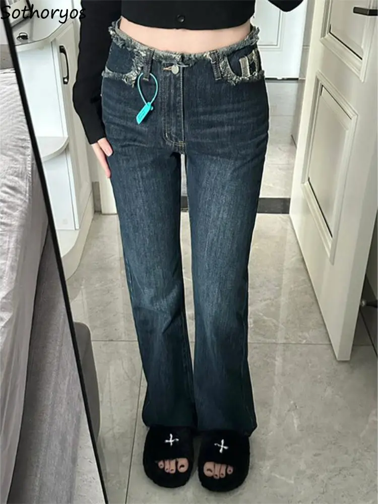

Jeans Women Daily Fashion Autumn Spring Loose Korean Style Streetwear Soft Students Hip Hop Brief Elegant Pocket New High-Waist