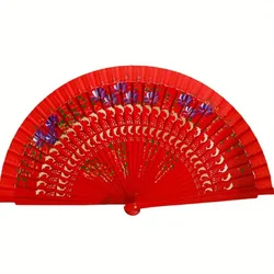 Elegant Wood Handcrafted Spanish Folding Fan - Decorative Dance and Gift Accessory (Red)