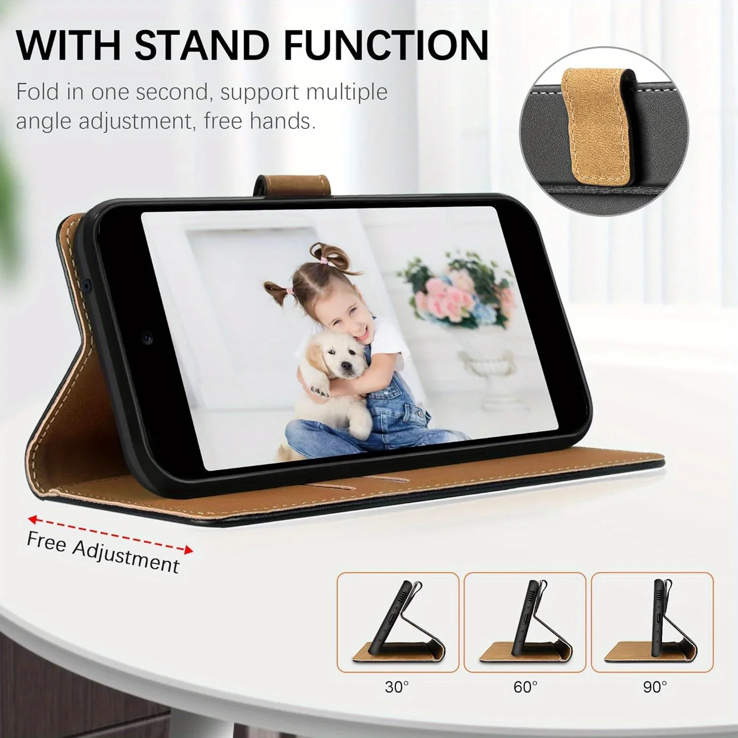 Premium PU Leather Wallet Case with Kickstand - Flip Phone Cover