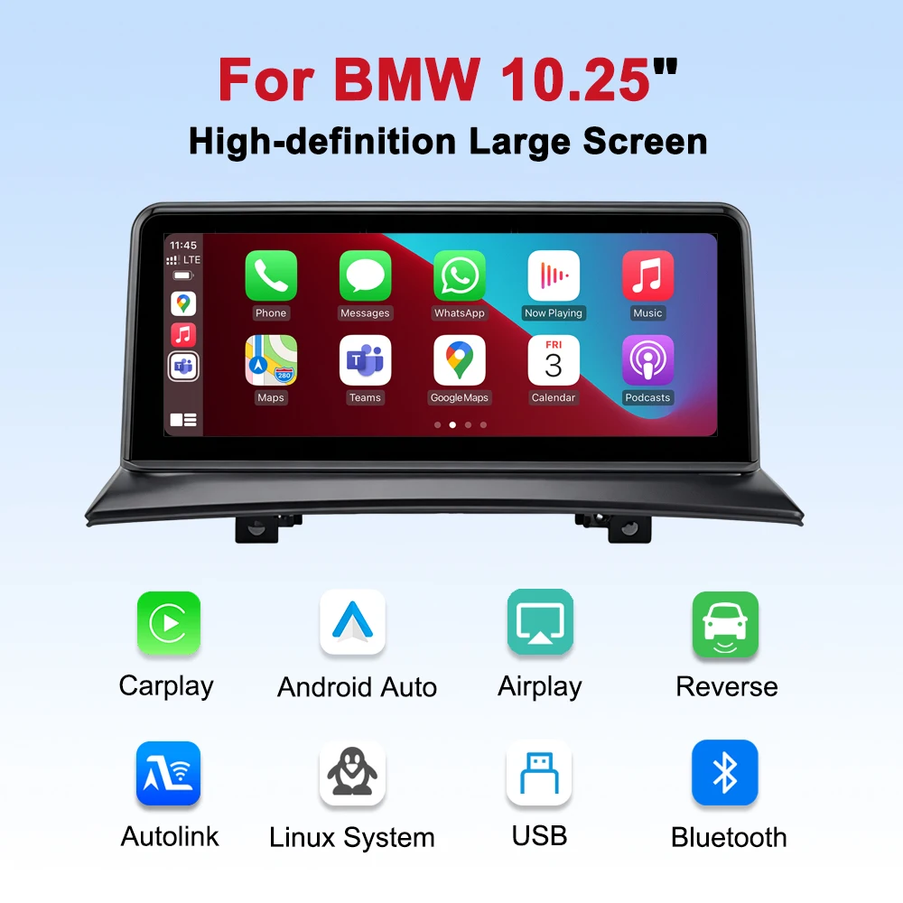 Radio de coche inalámbrico CarPlay Android Auto de 10.25 pulgadas para BMW X3 E83 2003-2011 con pantalla original del coche, reproductor multimedia inteligente con pantalla táctil, Airplay, Autolink, Mirror Link, WiFi, Bluetooth, GPS, navegación. 5
