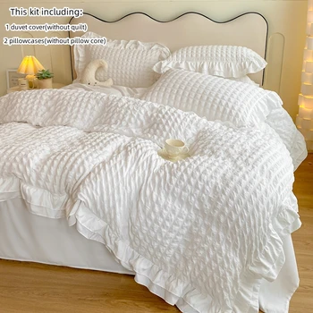 Parure de lit en dentelle coréenne, 3 pièces, housse de couette en seersucker (1 * housse de couette + 2 * taie d'oreiller, sans noyau) pour chambre à coucher et chambre d'amis 1