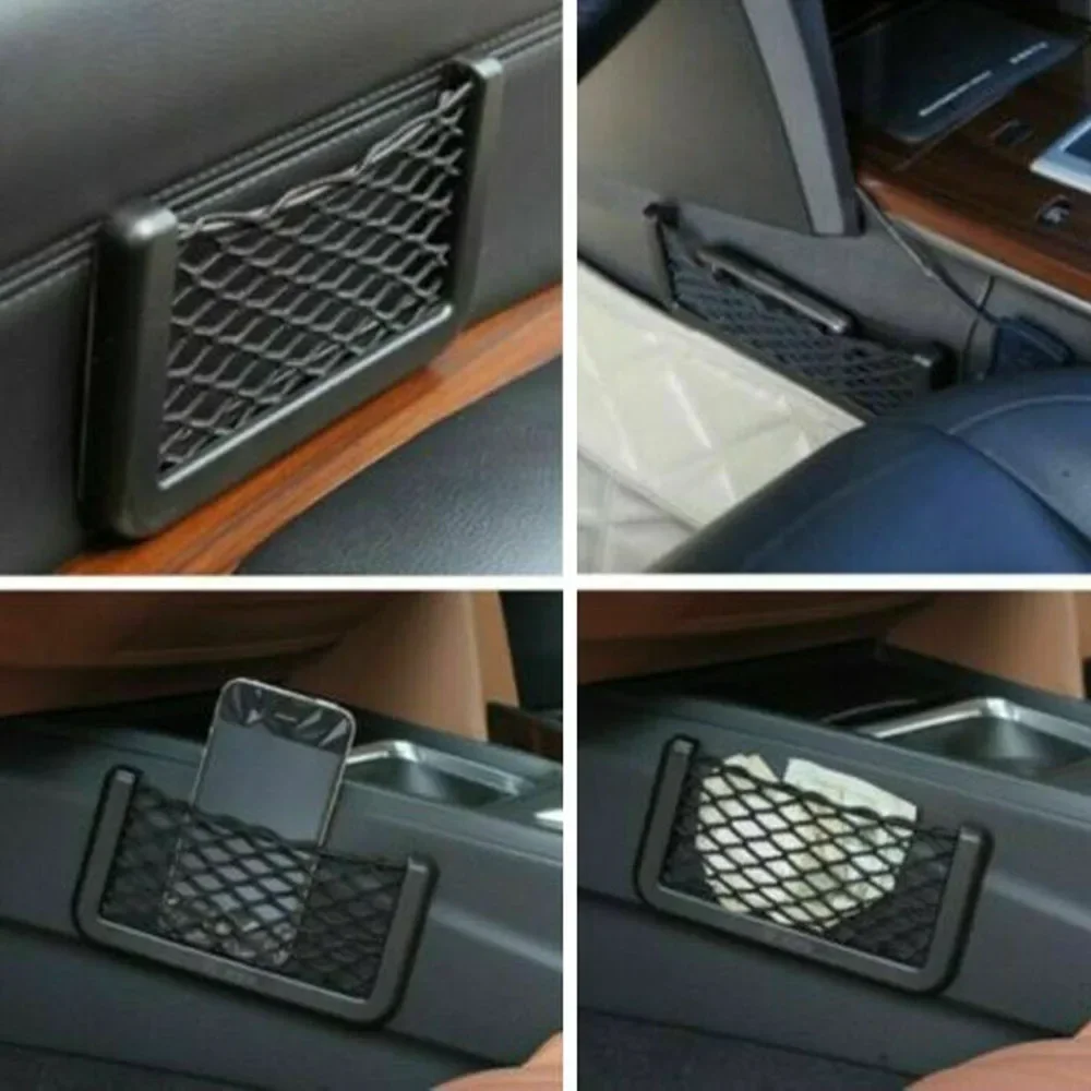 Universal Car Organizer Mesh Storage Bag Net Pocket Phone Holder Net Auto Seat Side Interior Back Sundries Pocket Holder 3pcs