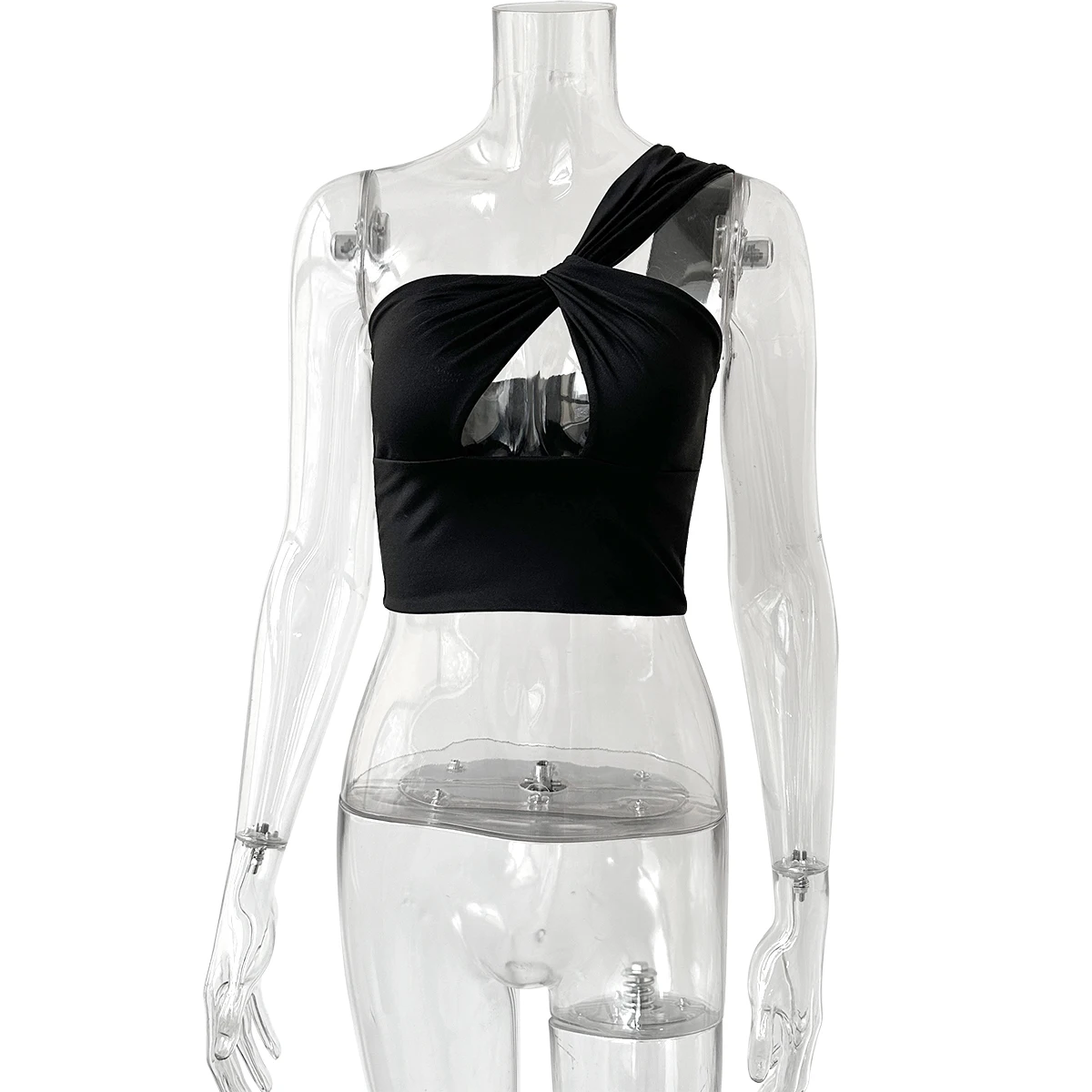 Women's Spicy Girl Sexy One Shoulder Tight Hollow Open Back Short Top Bar Nightclub 2024 New Edition 3