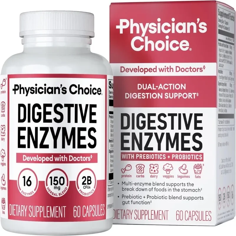 Enzimas Digestivas + Probióticos Orgánicos GWYNNE – Apoyo Natural para la Digestión – Frasco con 60 Cápsulas