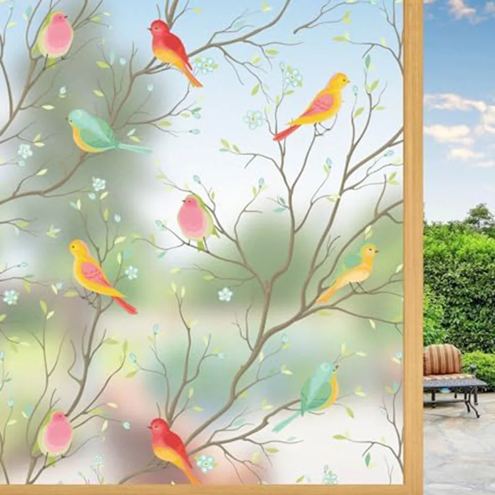 Translucent Window Film Decorative Stained Glass Window Film Bird Patterned Privacy 45*300cm Sun Blocking
