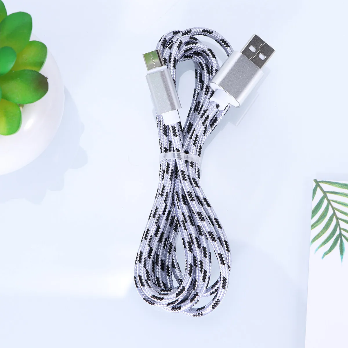 타입-C USB 케이블 나일론 편조 실버 고품질 고속 충전 케이블 데이터 전송 충전기 (휴대폰, 태블릿용)
