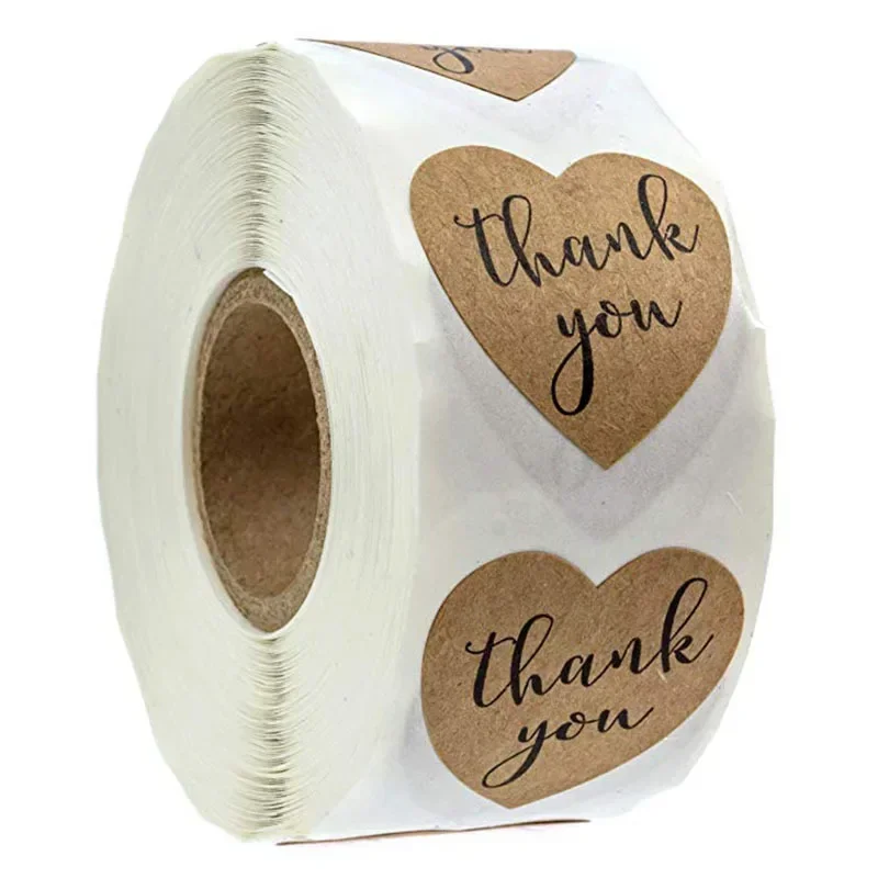 50-500pcs 1-inch Kraft Paper Thank You Stickers Heart-shaped Sealing Labels Stickers Packaging Stationery Scrapbooks self adhesive stickers adhesive stickers roll packaging stickers handbook stickers packaging stickers kraft paper stickers diy scrapbooking accessories thank you stickers