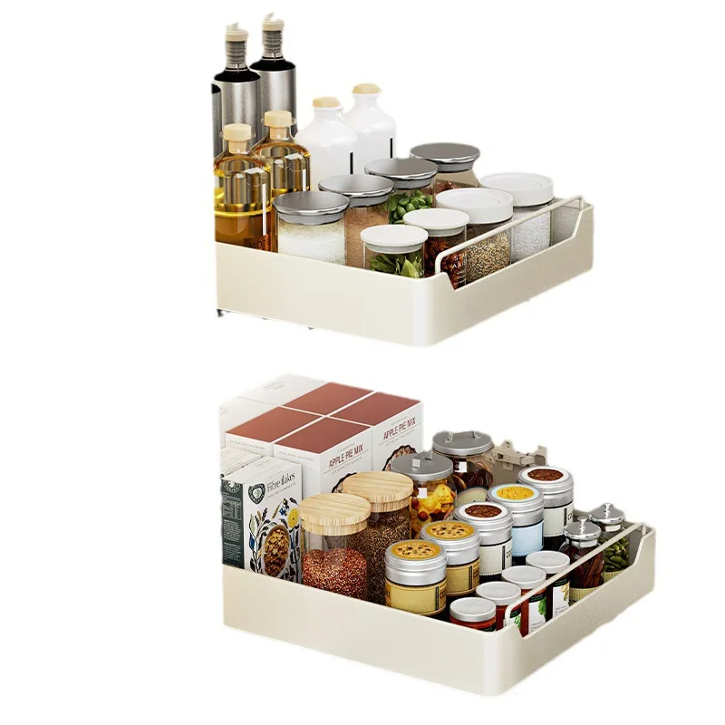 Pull-out Kitchen Storage Rack with Slide Rails Free of Installation Kitchen Spice Box Storage Rack Cabinets Organizer