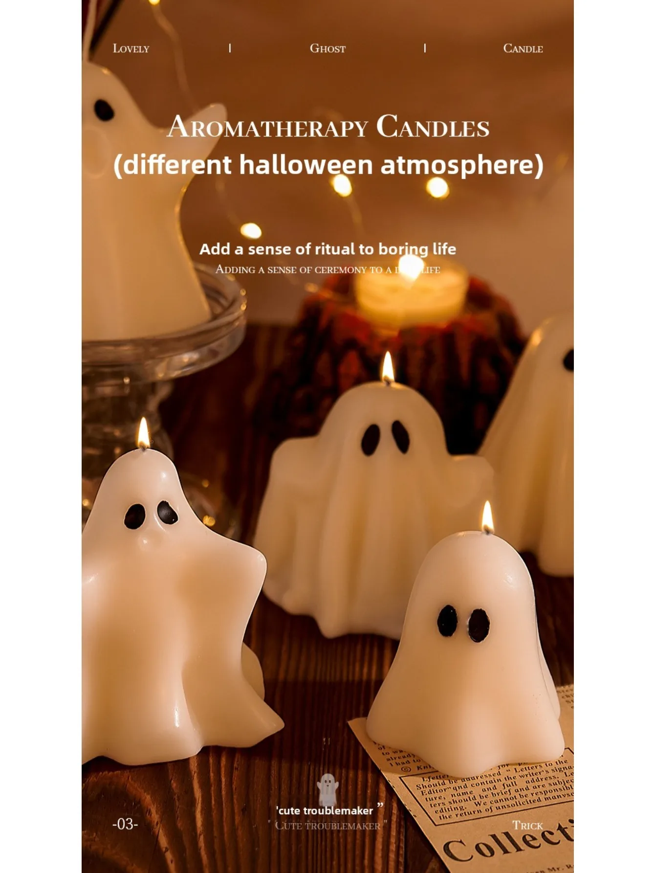 Halloween Ghost Scented Candle Front View