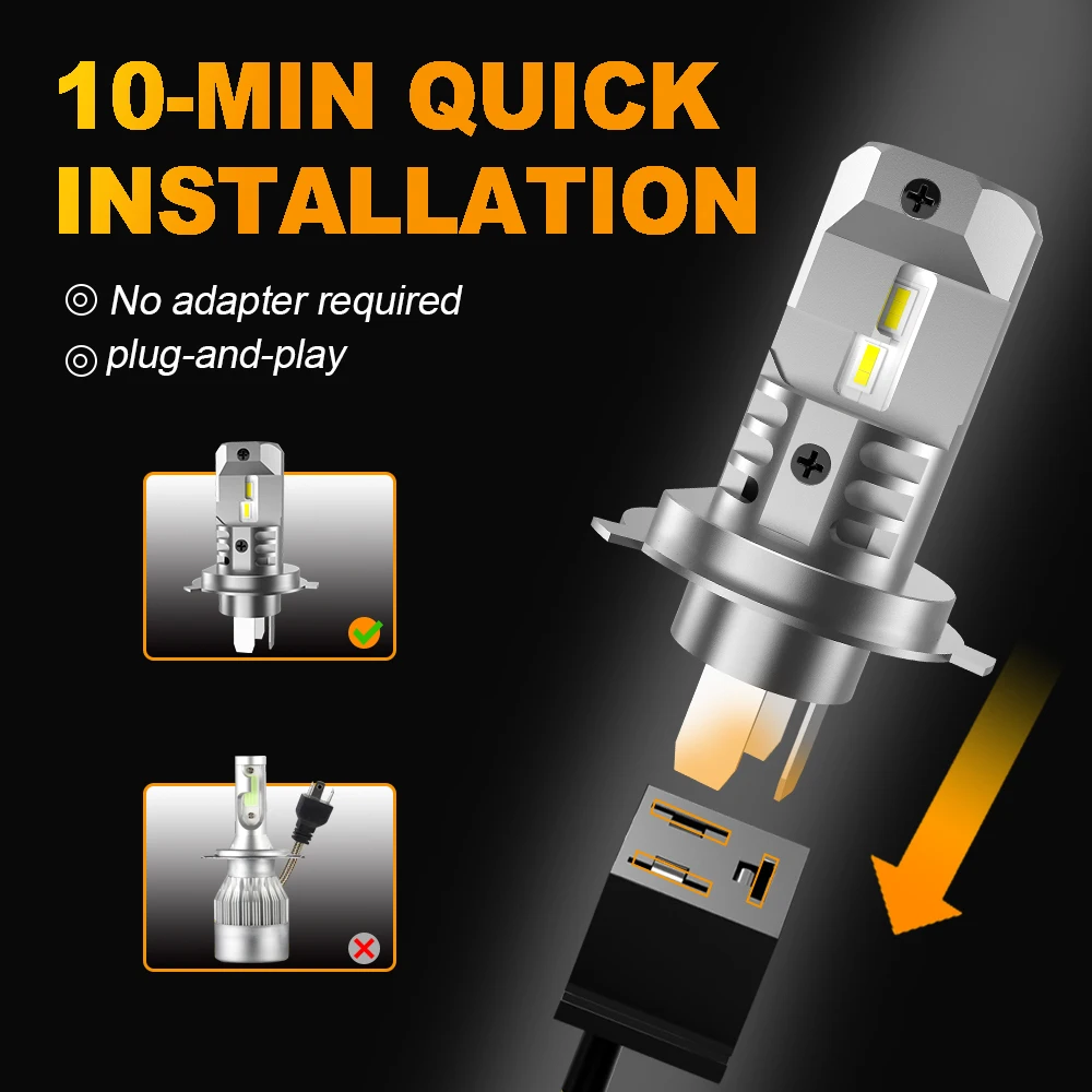 H4 9003 Headlight Bulb Halogen Size Car Led Lamp CSP Led Chips Headlamp 12000lm 6500K White 12V MZGN 2Pcs