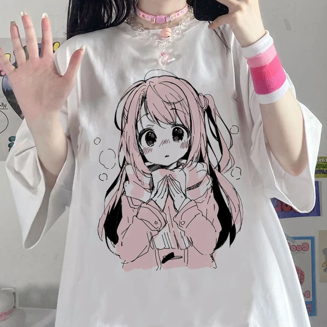 Japanese Manga Anime Tshirt Egirl Grunge Aesthetic Oversized Cartoon T Shirt  Women Harajuku Streetwear Y2k Top Kawaii Clothes - AliExpress
