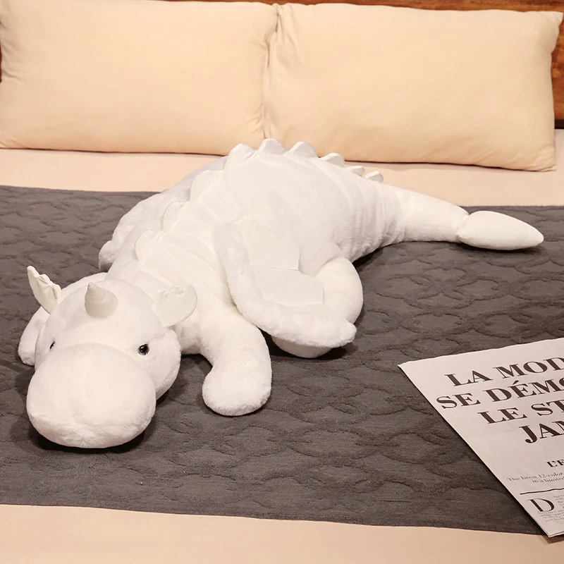 Giant White Dragon Plush Toy with Unicorn Horn and Wings - Cozy Hug and Nap Pillow Gift