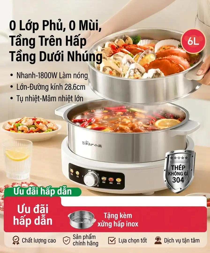 Bear | Nồi Điện Đa Năng Inox