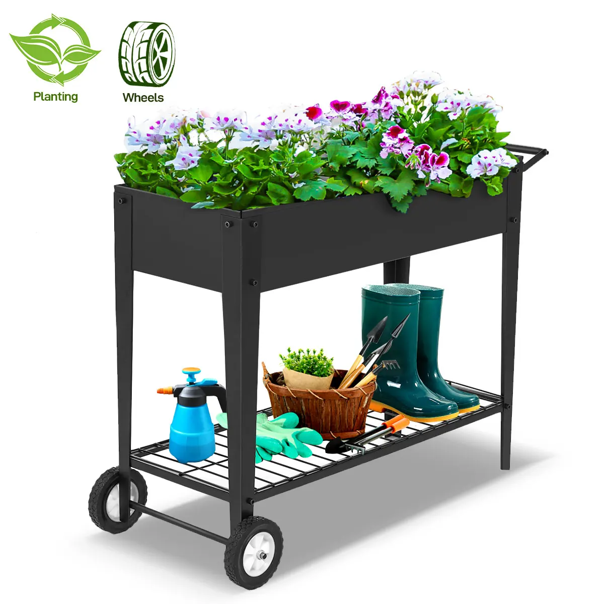 Mobile Raised 2 Tier Garden Bed Herb Yard Above Ground Raised Planter