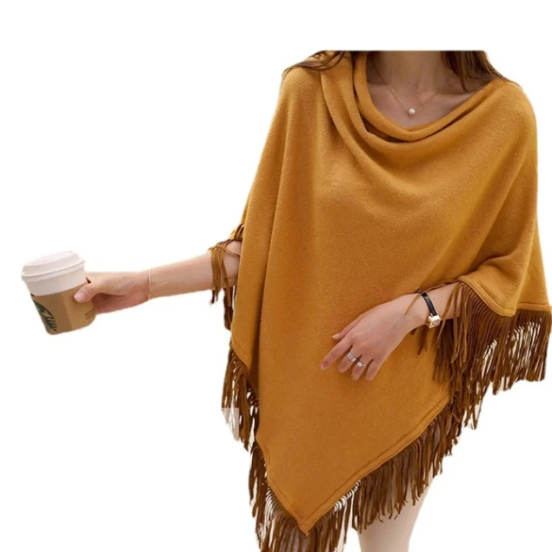 

Irregular Suede Loose Fringed Cape Sweater Shawl Sweater for Women