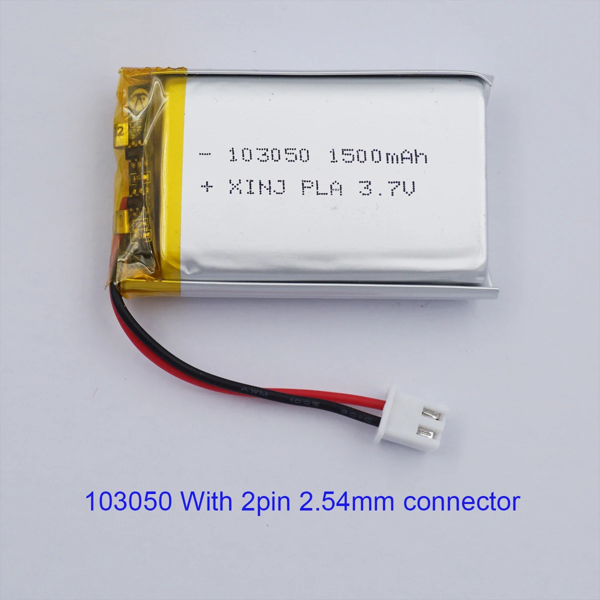 

3.7V 1500mAh 5.55Wh Polymer Rechargeable LiPo Lithium Li Battery 103050 JST 2Pin 2.54mm Connector For GPS Audio Camera Tablet PC