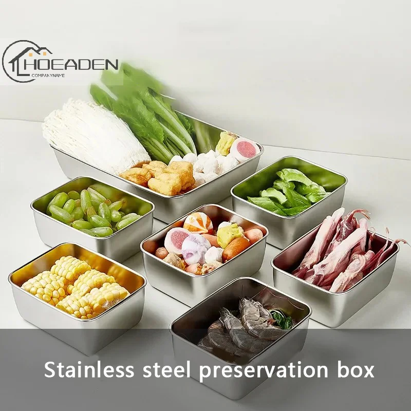 

Stainless Steel Food Storage Serving Trays Rectangle Sausage Noodles Fruit Dish With Cover Home Kitchen Organizer Food Container