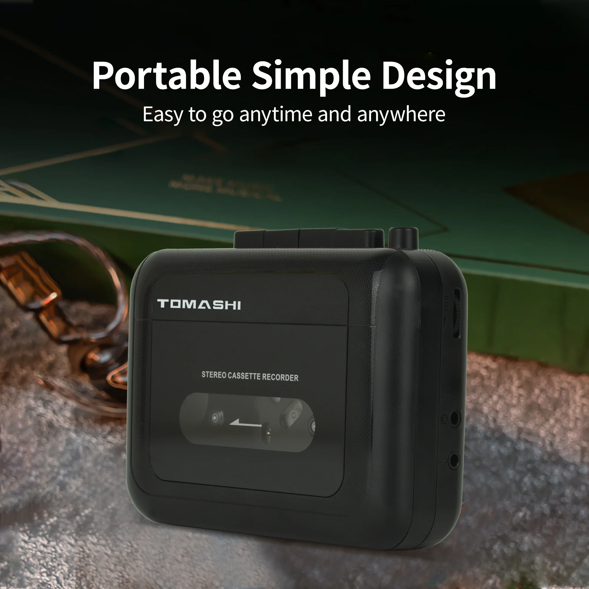TOMASHI Portable Stereo Cassette Player Tape Recorder Walkman with Microphone Headphone Jack cassette player