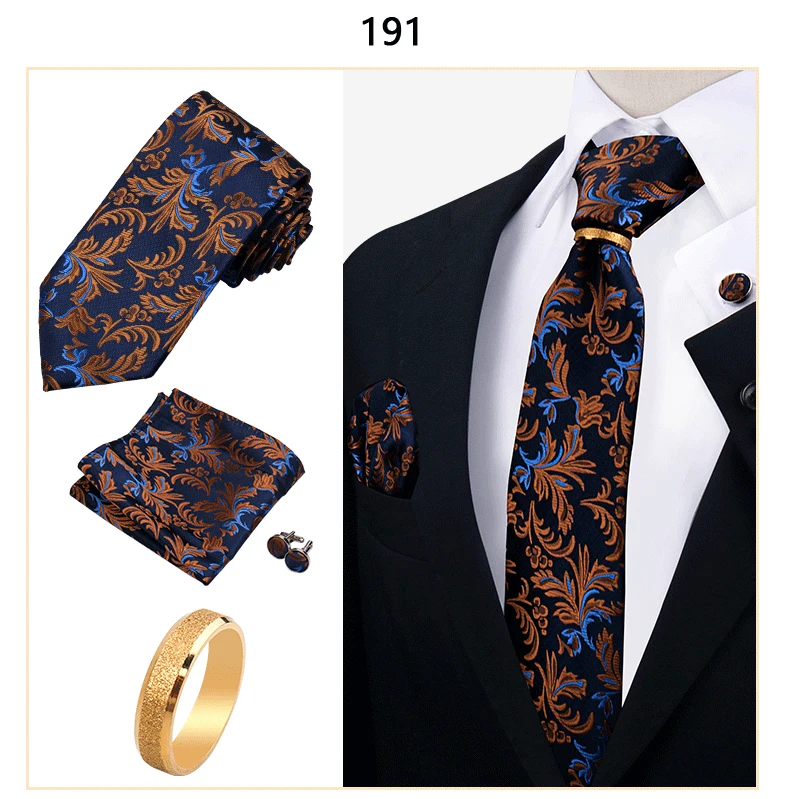 Luxuriöses Krawatten-Set für Herren, Krawatte, Einstecktuch, Einstecktuch, Manschettenknopf mit Ring, Brosche, Set, Hochzeit, Business-Krawatten-Zubehör – Detail 36