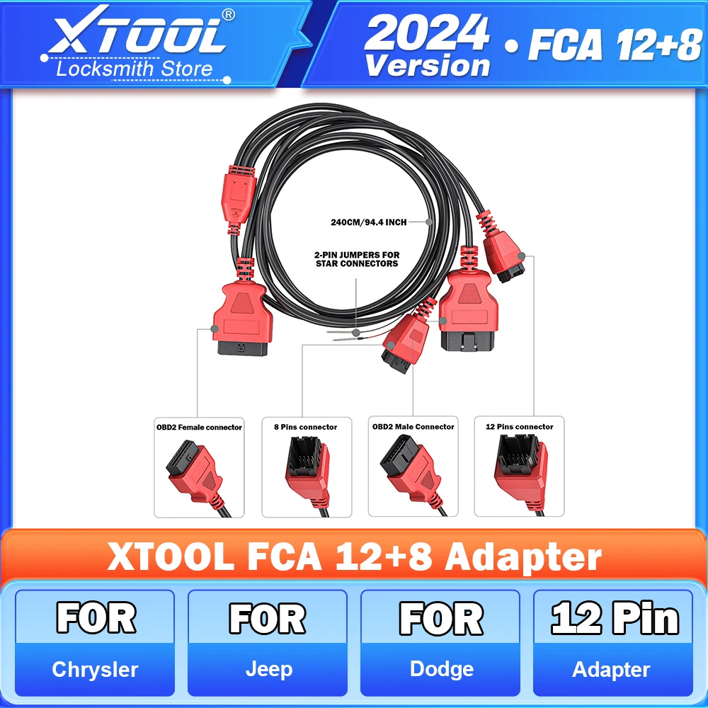 XTOOL FCA 12+8 Adapter For Chrysler OBD2 Connector 12 to 8 Pin Diagnostic Cable FCA /Diagnostic Cable For Nissan 16pin +32pin