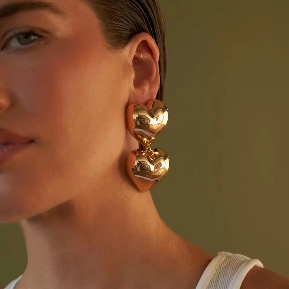 Delicate Stainless Steel Striped Flower Ear Stud 18K Gold Plated Chunky Heart Creative Knot Pearl Drop Earrings Banquet Jewelry