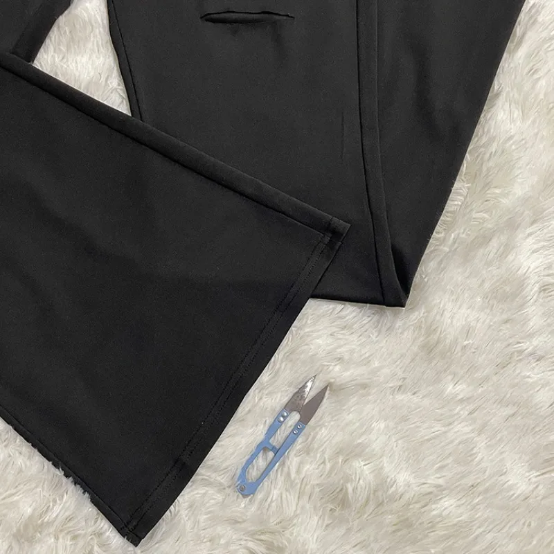 Spring and Summer Solid Color Hole Casual Pants Women's Fashion Slim Fit High Waisted Flared Pants Thin