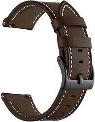Premium 22mm Leather Smartwatch Wristband Bracelet for 22mm Universal (Coffee white line)