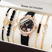 5PCS Set Watch For Women Luxury Leather Analog Ladies Quartz Wrist Watch Fashion Bracelet Watch Set Female Relogio Feminino 1