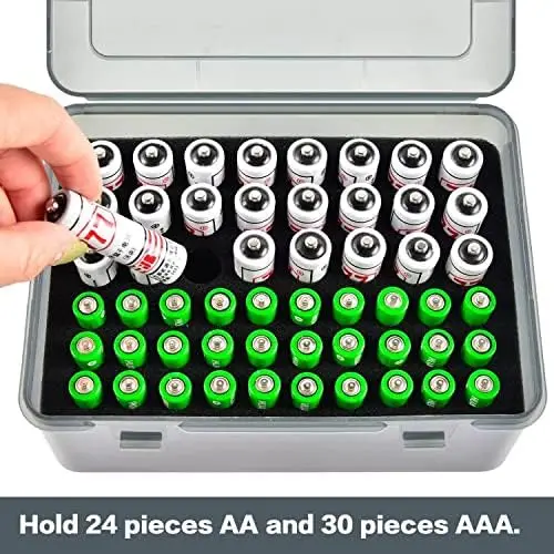 Il supporto dell'organizzatore di stoccaggio delle batterie contiene 54 batterie AA AAA, contenitore per batteria, contenitore per garage, dispenser per l'organizzazione dei cassetti domestici - immagine 3
