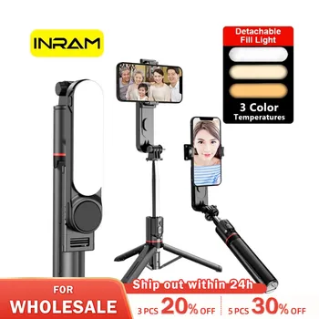 휴대용 접이식 INRAM-L15 셀카봉, 미니 삼각대 사진, 필 라이트 포함, 무선 블루투스 원격 셔터 상품 이미지