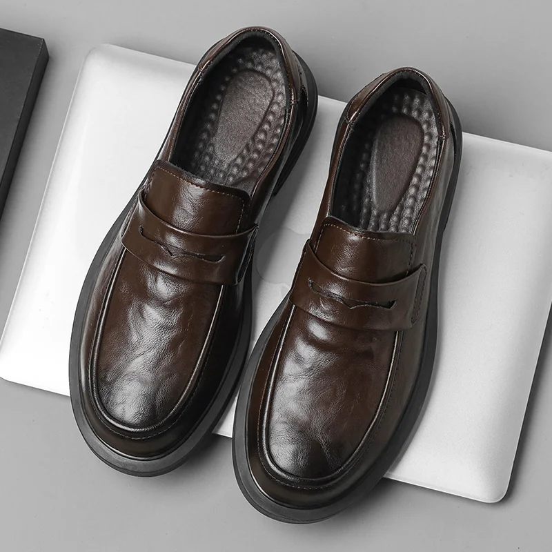 2023 Fashion New Men's Business Dress Shoes Lace Up Work Shoes Men's Genuine Leather Shoes Park Walking Shoes Free Delivery