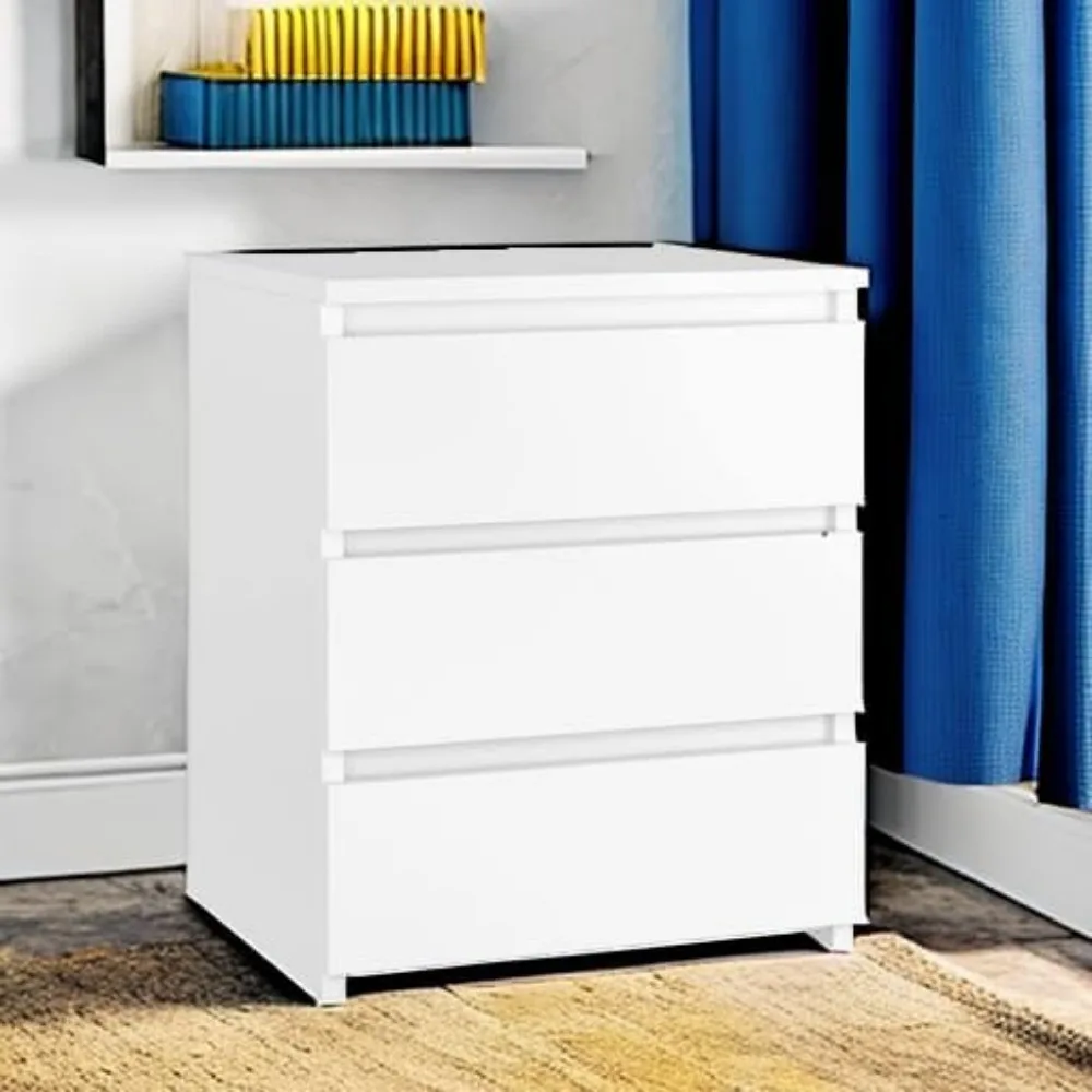 White Nightstand with 3 Drawers, White Bedside Table Night Stand for Bedroom with Cut-Out Handle, Sofa Side Table 3 Drawer 6