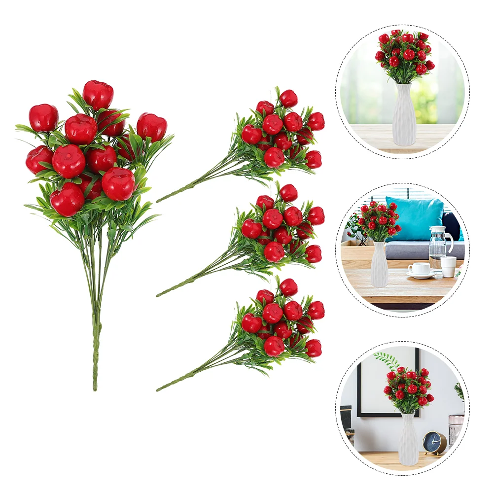 

4pcs DIY Fake Apples Branch Picks Vase Decoration Fake Apples Branches Stems