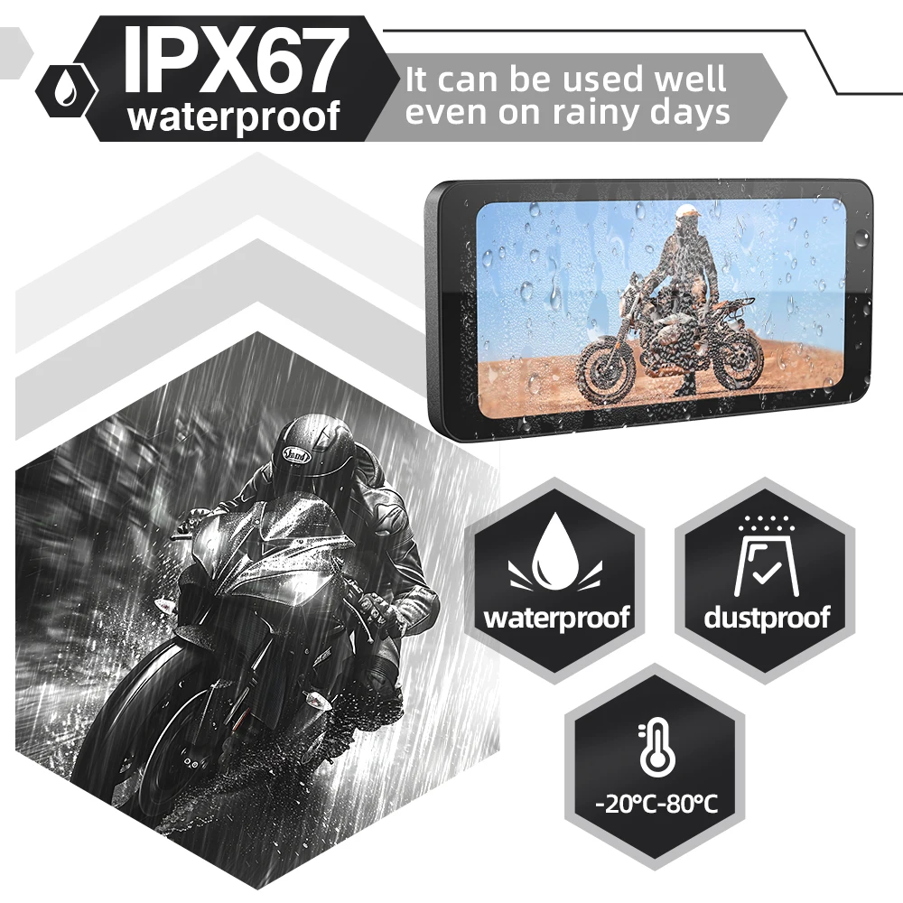 Monitor per moto da 6,5 pollici Wireless CarPlay Android Auto Monitor di navigazione GPS Impermeabile IPS Bluetooth Display per moto portatile - immagine 3