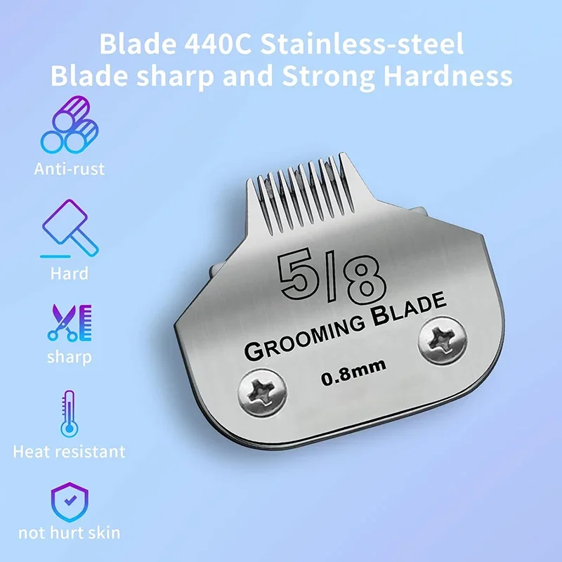 Cuchilla desmontable de acero inoxidable 5/8 para mascotas, cortaúñas de 1/32 "(0,8mm) de longitud de corte, compatible con Andis,Oster A5, Wahl KM series - Imagen 2