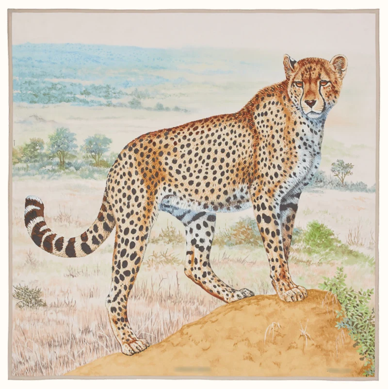 

AB Double Side Print Wool Cashmere Silk Scarf Leopard Print 140cm Large Square Shawl Exquisite Hand-curled Printing Winter Warm