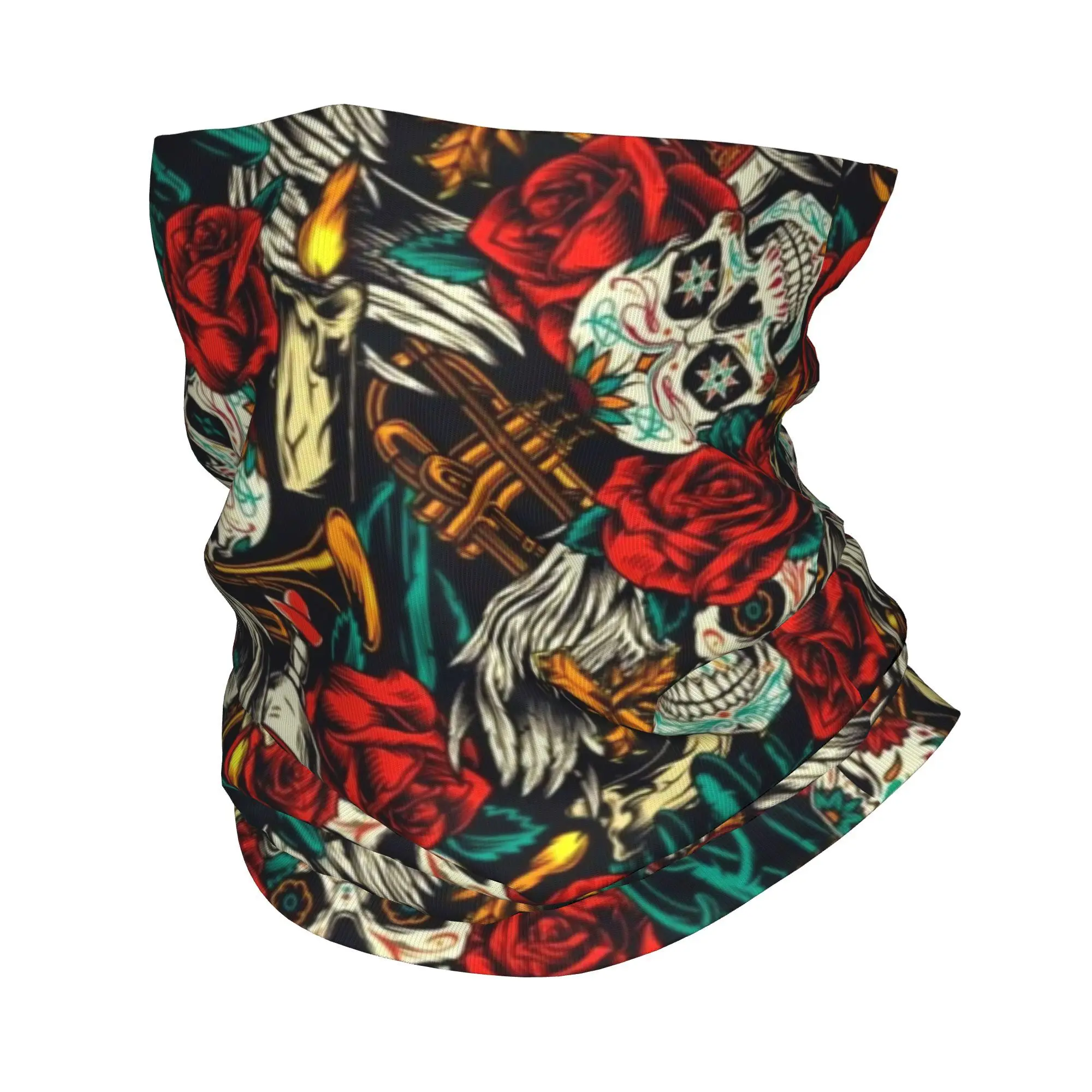 Mexican Sugar Skull Art Neck Gaiter Women Men UV Protection Winter Bandana Scarf for Hiking