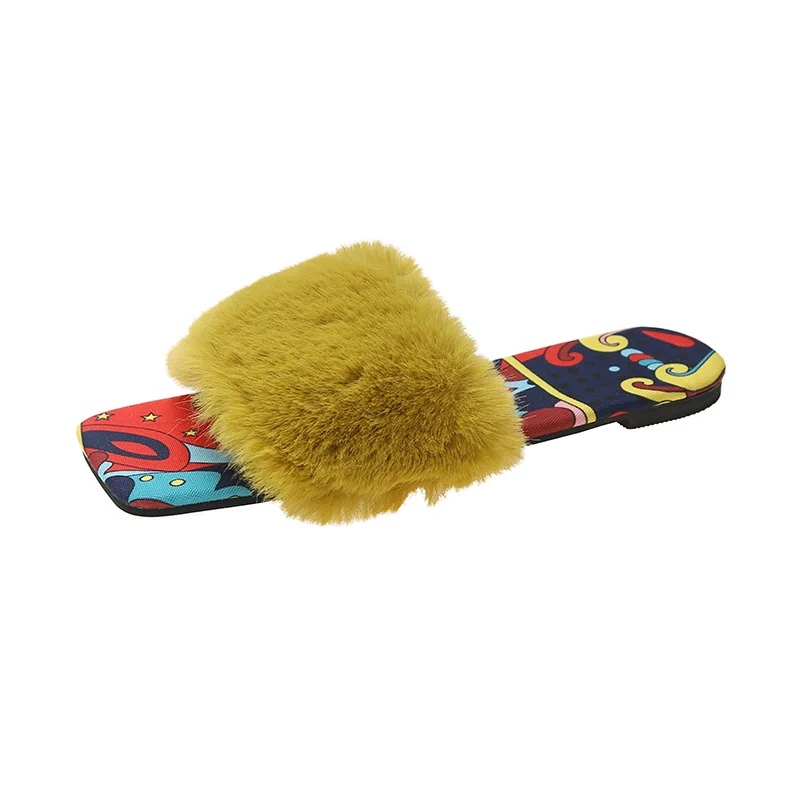 Winter Slippers Women Fashion Fluffy Fur Slipper Home Slides Platform Flat Indoor Floor Flip Flops Women Ladies Shoes 2023