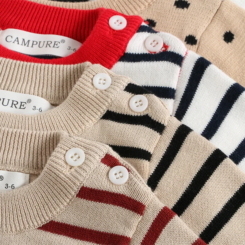 2025 Autumn Winter Baby Sweaters Toddler Girls Stripe Bottoming Clothes Infant Boys Knit Cotton Shirt 0-3years Newborns Kids Top