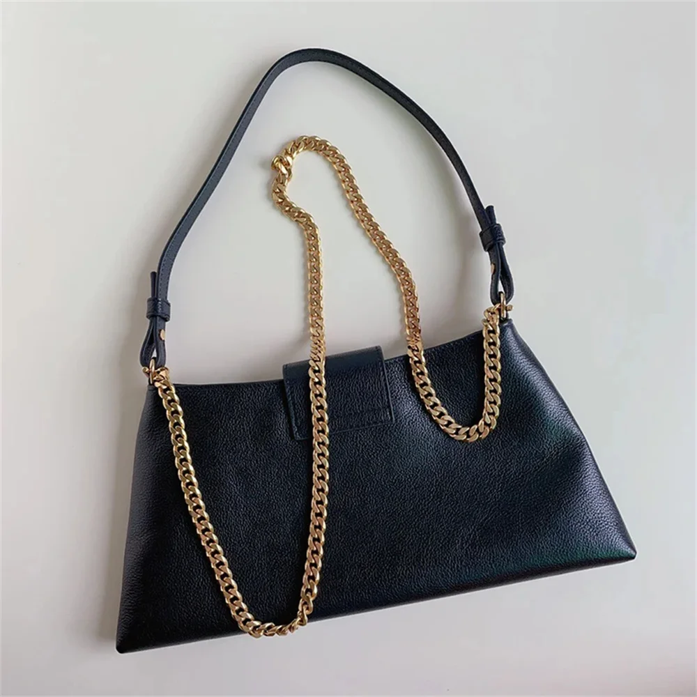 

New Fashion Black Real Leather Shoulder Bags Top Quality Handmake Women Bag Luxury Chain Large Lady Handbags